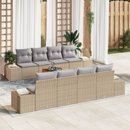 Conjunto de Sofá de Jardín de 9 Piezas con Cojines Beige Ratán Acacia