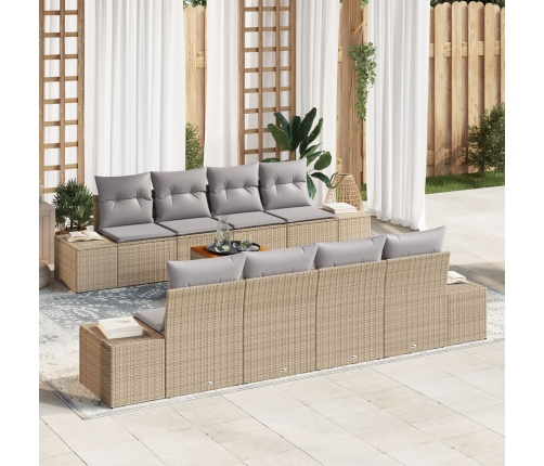 Conjunto de Sofá de Jardín de 9 Piezas con Cojines Beige Ratán Acacia