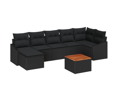 Conjunto de Sofás de Jardín  de 8 Piezas con Cojines Negro Poliratán Acacia