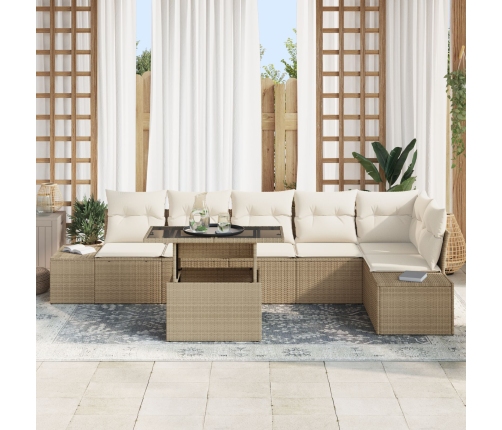 Conjunto de sofá de jardín  de 7 piezas con cojines beige de ratán polipropileno