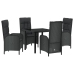 Conjunto de Comedor de Jardín de 5 Piezas  Negro Ratán Poli