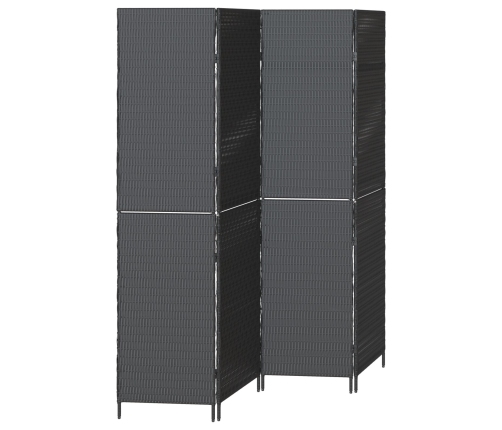 Divisor de ambientes  de 4 paneles plegable negro 195x180 cm de poli ratán