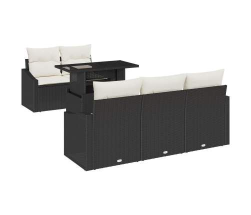 Conjunto de Sofá de Jardín  Set de 6 Negro y Crema Ratán y Poliéster