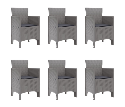 Conjunto de Comedor de Jardín de 7 Piezas con Cojines Gris Claro de Rattan de Poliéster
