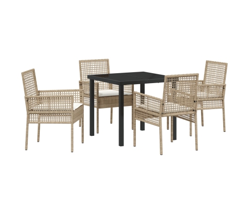 Juego de Comedor de Jardín de 5 Piezas con Cojines Beige Poliratán