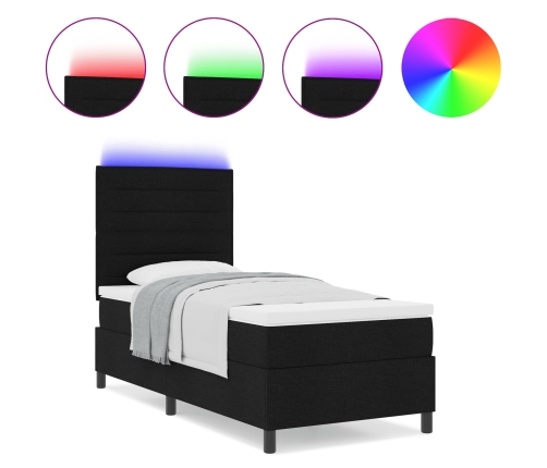 Cama con muelles  con colchón y LED negro 90x200 cm tela