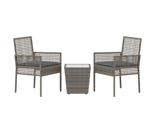 Set de Bistro de Jardín de 3 Piezas con Cojines en Gris de Poliratán