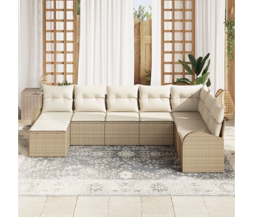 Conjunto de Sofá de Jardín  Juego de 8 Beige Ratán, Poliéster