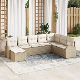 Conjunto de Sofá de Jardín  Juego de 8 Beige Ratán, Poliéster