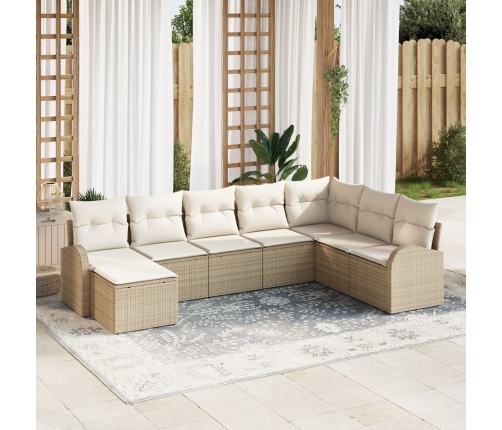 Conjunto de Sofá de Jardín  Juego de 8 Beige Ratán, Poliéster