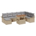 Conjunto de Comedor Jardín de 9 Piezas con Cojines Beige Ratán Poliéster Acacia