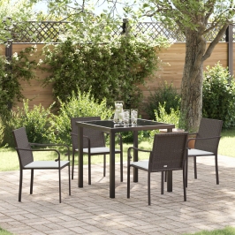 Set de Comedor para Jardín de 5 Piezas con Cojines de Poliratán Marrón