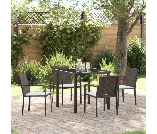 Set de Comedor para Jardín de 5 Piezas con Cojines de Poliratán Marrón