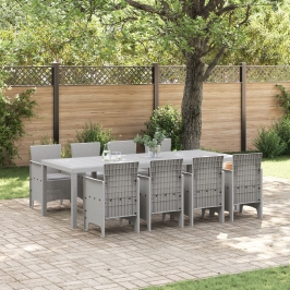 Juego de Comedor de Jardín de 9 Piezas con Cojines de Rattan Blanco
