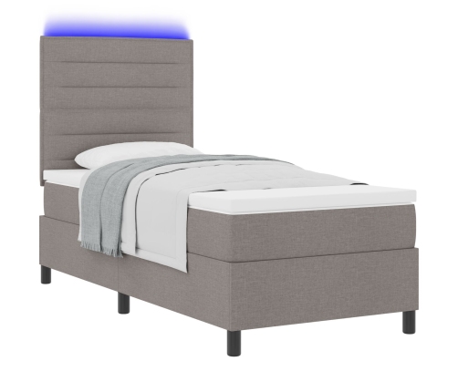 Cama con somier con colchón y LED taupe 100x200 cm tela