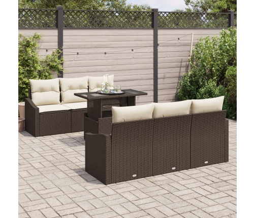 Conjunto de Sofá de Jardín  7 Piezas Marrón Ratán Sintético