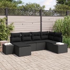Conjunto de Sofá de Jardín  Set de 6 Negro Poliratán, Poliéster