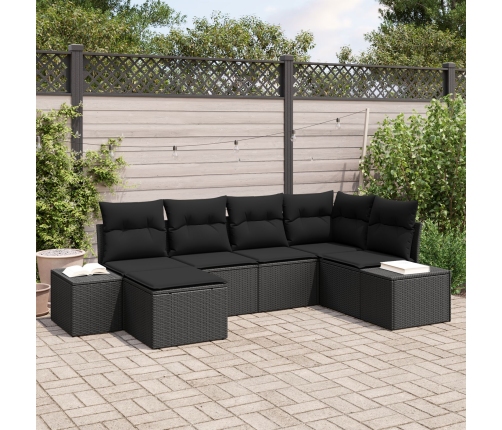 Conjunto de Sofá de Jardín  Set de 6 Negro Poliratán, Poliéster