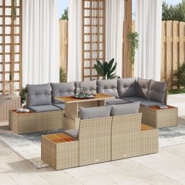 Conjunto de Sofá de Jardín  9 Piezas Beige, Gris Ratán, Poliéster