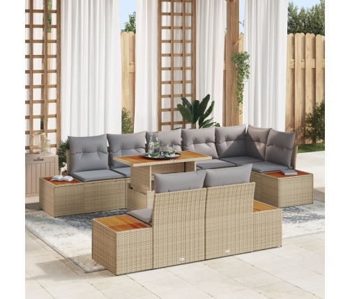 Conjunto de Sofá de Jardín  9 Piezas Beige, Gris Ratán, Poliéster