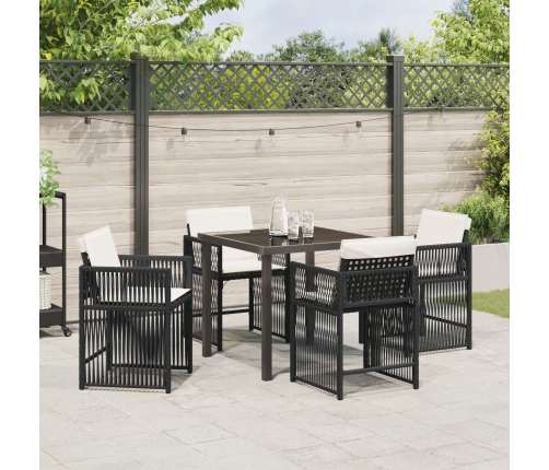 Juego de Comedor de Jardín de 5 Piezas con Cojines Negro Poliratán