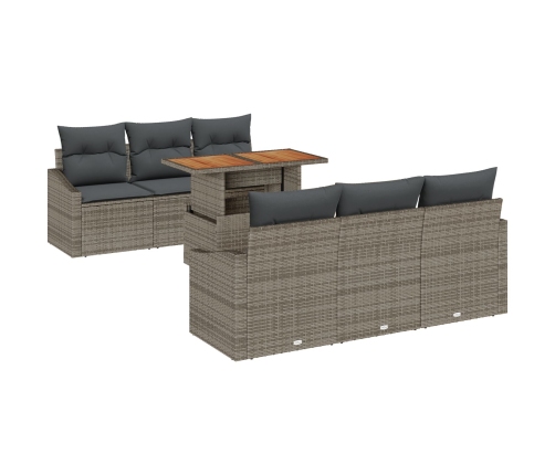 Conjunto de Comedor de Jardín de 7 Piezas con Cojines Gris Ratán Poliéster Acacia