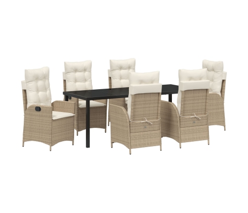 Juego de Comedor de Jardín de 7 Piezas con Cojines Beige Ratán Poli
