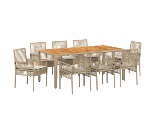 Conjunto de Comedor de Jardín  de 9 Piezas con Cojines Beige de Ratán de Polietileno