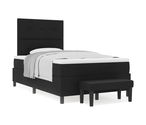 Cama con somier  con colchón y banco negro 120x200 cm tela