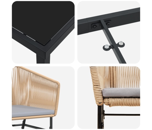 Set de 3 Marrón PE Rattan Mediano Silla de Jardín Cuadrada