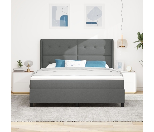 Cama con base caja  y colchón gris oscuro 180x200 cm tela