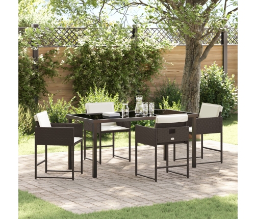 Set de Comedor de Jardín de 5 Piezas con Cojines Marrón Ratán Polímero
