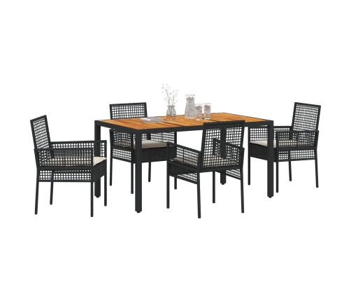 Juego de Comedor de Jardín  de 5 Piezas con Cojines Negro Polirratán