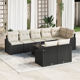 Conjunto de Sofá Jardín  Set de 9 Negro, Crema Ratan Polimérico