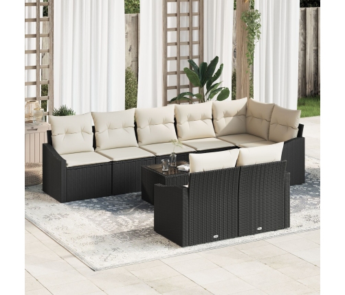 Conjunto de Sofá Jardín  Set de 9 Negro, Crema Ratan Polimérico