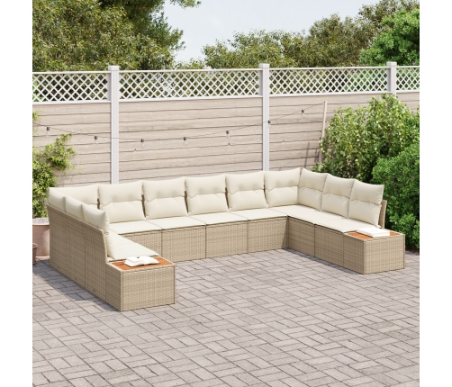 Set de Sofá de Jardín  de 10 Piezas con Cojines Beige de Ratán Poli Acacia