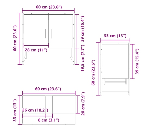 Gabinete de Fregadero de Baño  Roble Negro 60x33x60 cm Madera de Calidad