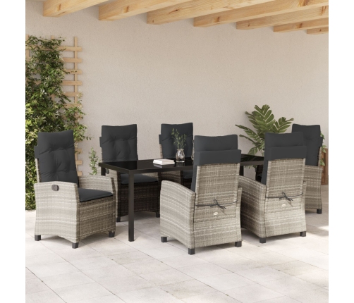 Conjunto de Comedor de Jardín de 7 Piezas con Cojines Gris Claro Poliratán
