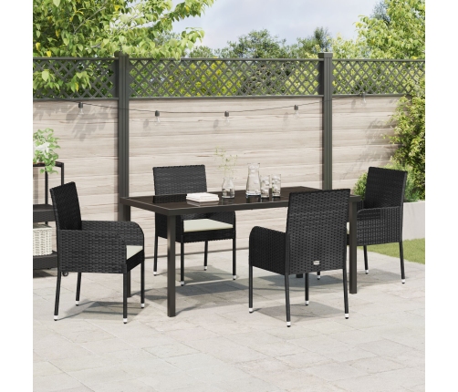 Set de Comedor de Jardín  de 5 Piezas con Cojines Negro Poliratán