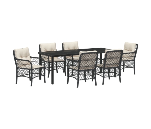 Conjunto de Comedor de Jardín de 7 Piezas con Cojines Negro Poliratán