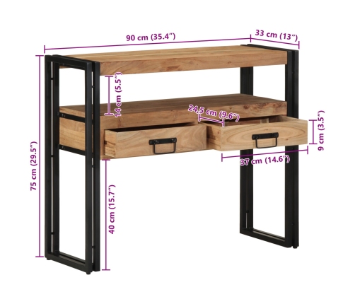 Mesa de Consola  Negra 90x33x75 cm de Madera Maciza de Acacia y Metal
