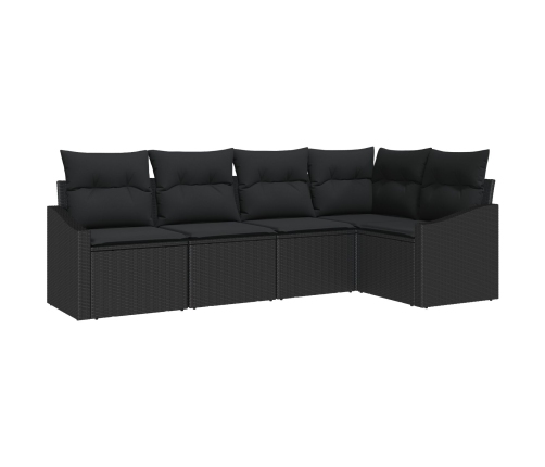 Set de sofá de jardín de 5 piezas con cojines Negro Poliratán