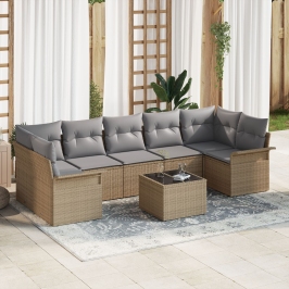 Conjunto de sofá de jardín  de 8 piezas con cojines Beige Ratán Poli