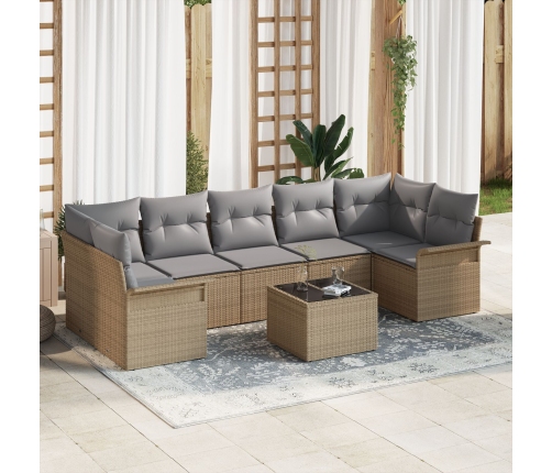Conjunto de sofá de jardín  de 8 piezas con cojines Beige Ratán Poli