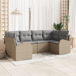 Conjunto de Sofás de Jardín  de 6 Piezas con Cojines Beige de Ratán Poliéster