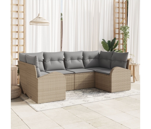 Conjunto de Sofás de Jardín  de 6 Piezas con Cojines Beige de Ratán Poliéster