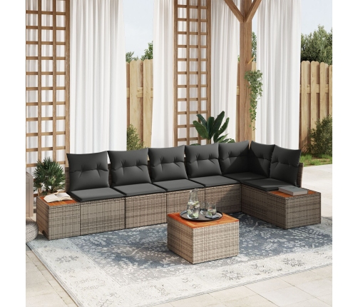 Conjunto de Sofá de Jardín de 7 Piezas con Cojines Gris Poliratán Acacia