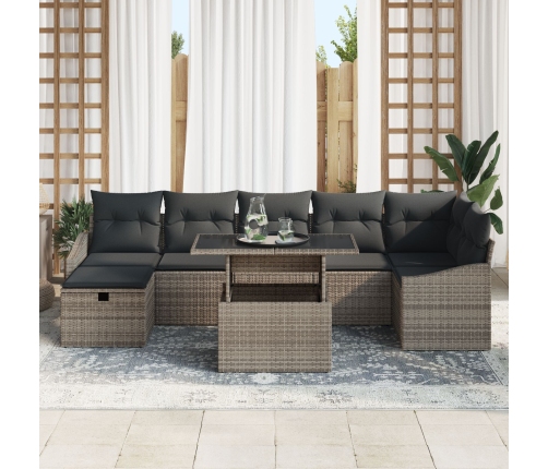 Conjunto de Sofá de Jardín de 8 Piezas con Cojines Gris Poliratán