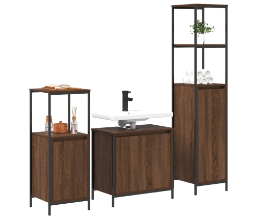 Conjunto de Muebles de Baño  de 3 Piezas en Madera Elaborada de Roble Marrón