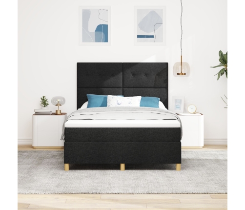 Cama de Muelles  con Colchón Negra 140x200 cm Tela